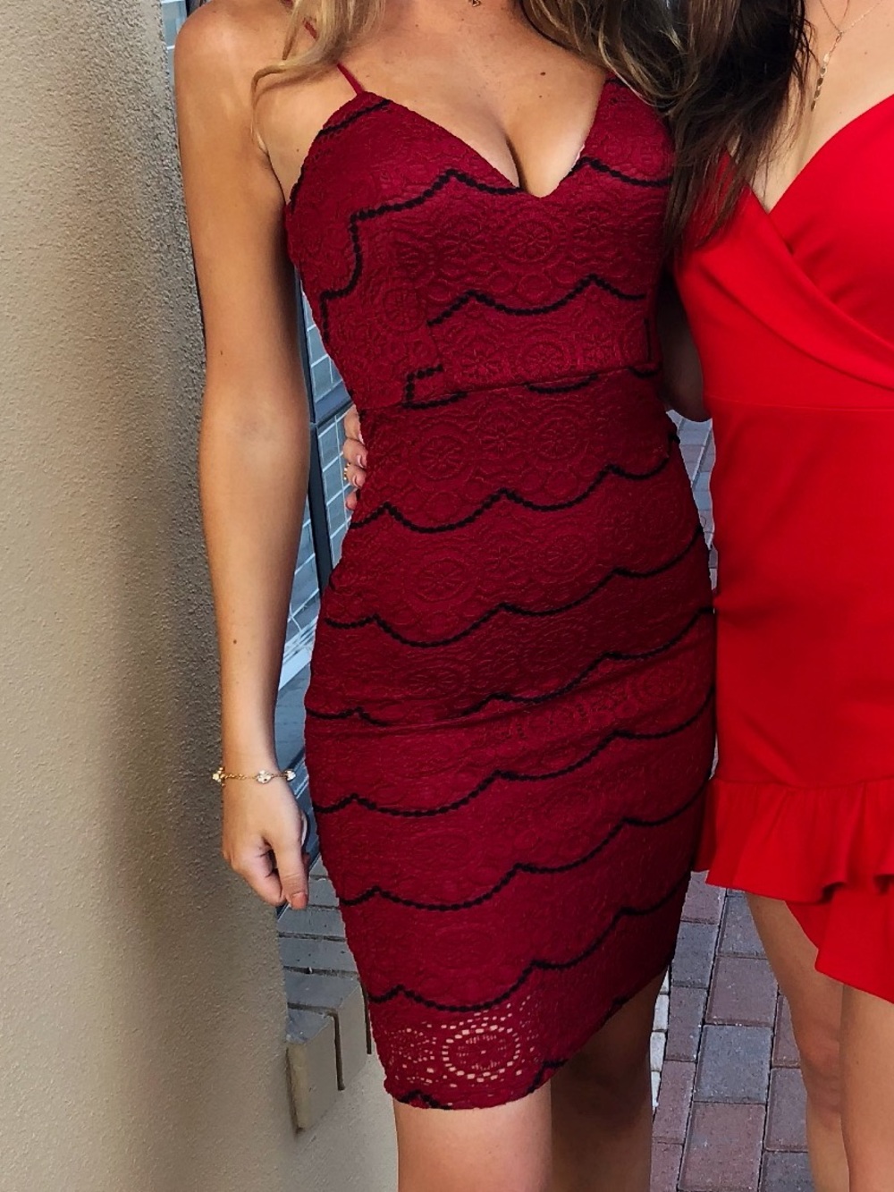 Burgundy Lace Spaghetti Strap Mini Dress